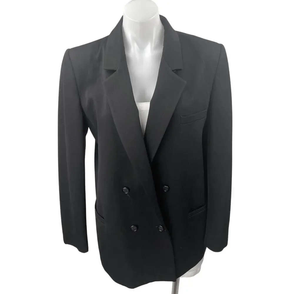 Saville 100% Wool Womens Black Double Breasted Long Sleeve Blazer Coat Jacket 12